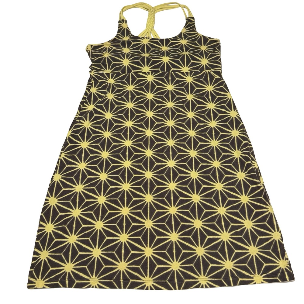 Bloom Organic Cotton Geometric Sunburst Strappy Braided Back Dress Yellow Grey M